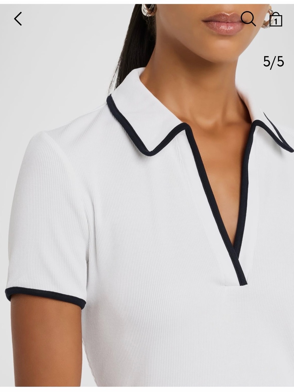Veronica Beard Kearney White Polo-Style Ribbed Top with Black Trim - xs NWT
